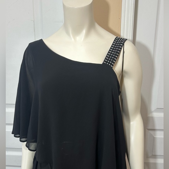 EMMA & MICHELE BLACK JUMPSUIT ONE SHOULDER STUDDED AND ONE SHAWL ELASTIC WAIST S - Picture 4 of 10